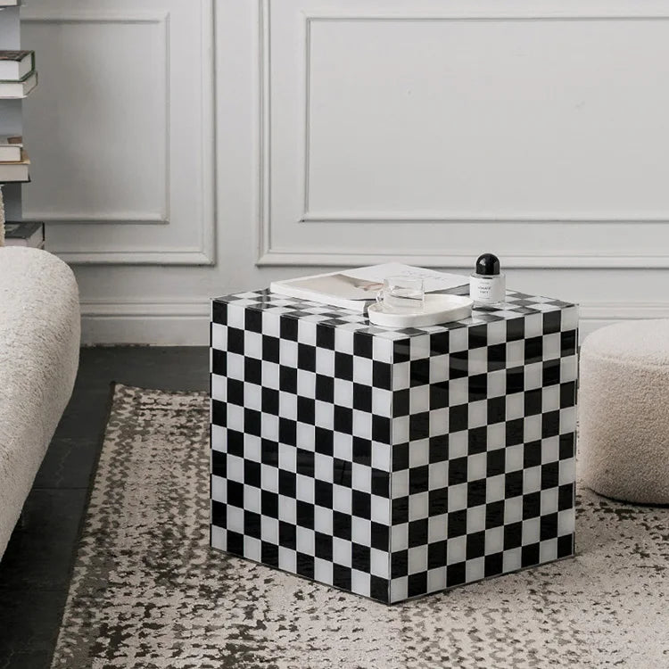 Acrylic Coffee Table Checkerboard Cube — Clear | KIMLUD