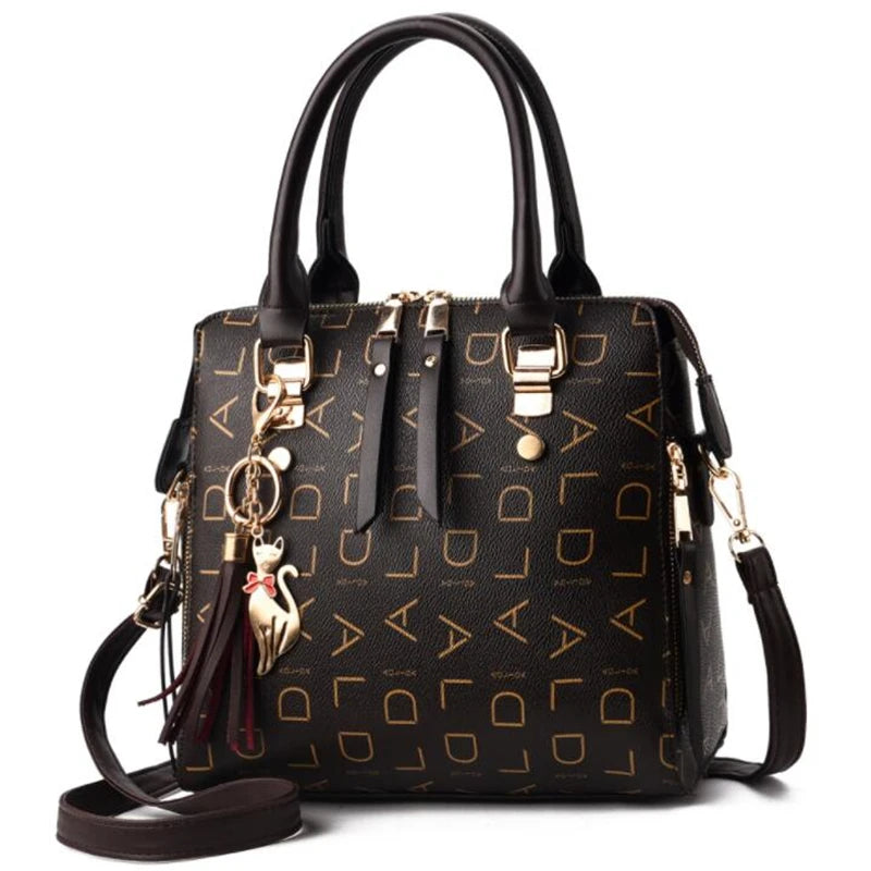 PU Leather Handbag Tassel Top-Handle — Black | KIMLUD