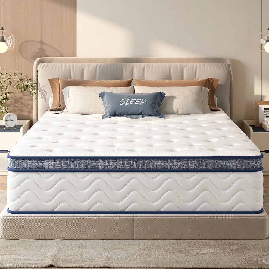 Size Foam Mattress 12 Inch Individually Pocketed Innerspring Medium Firm Bedroom Home Furniture