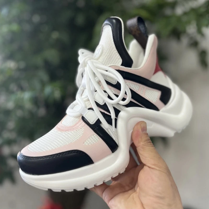 Metallic Sneakers With Thick Lace — Silver | KIMLUD