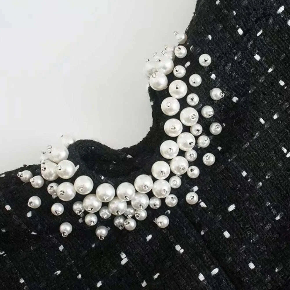 KIMLUD, XEASY Tweed Dress Women Sexy Bodycon Slip Dress For Women 2021 Vintage Black Casual Women Clothing Hollow Out Waist Mini Dresses, KIMLUD Womens Clothes