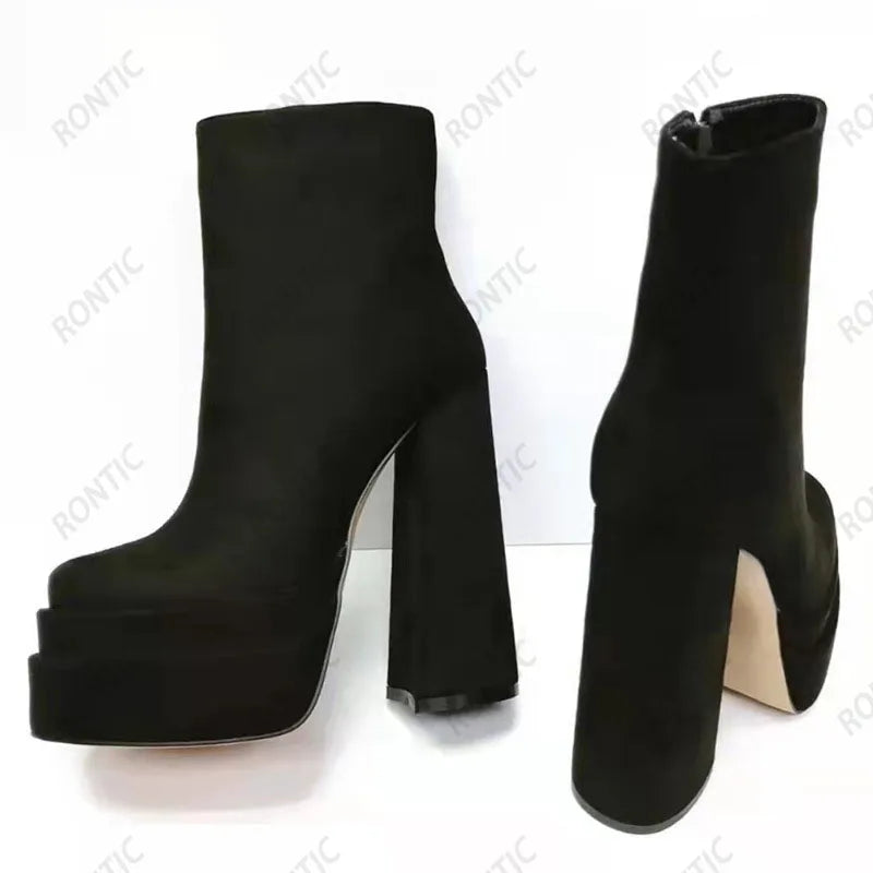 Rontic New Stylish Women Platform Ankle Boots Block Heels Square Toe Elegant Black Fuchsia Party Shoes US Size 4-13