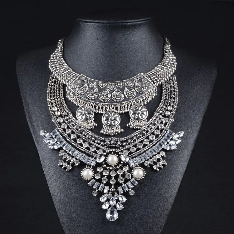 Choker Necklace – Multilayer Coin Collar – Rhinestone Tin Alloy | KIMLUD
