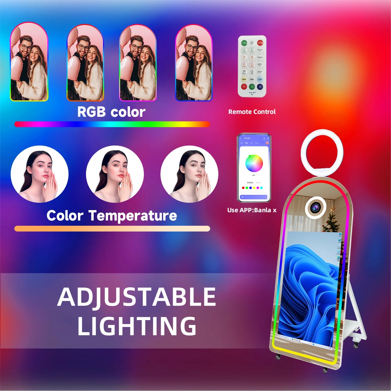 Fashion Arch Magic Mirror Photo Booth Machine With 43 Inch Touch Screen Camera and Printer Selfie Mirror Photobooth for Events