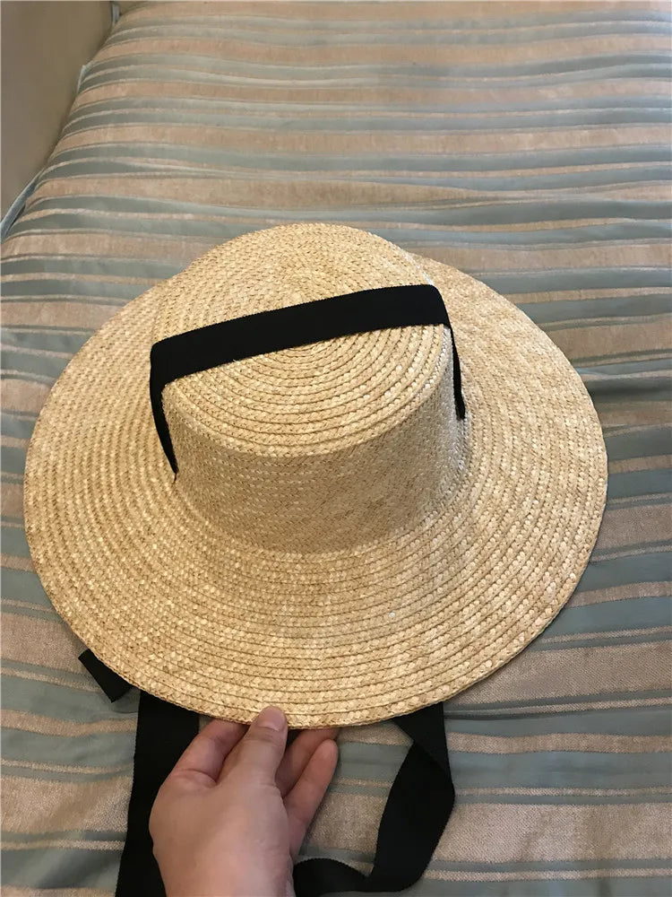 Straw Solid Fedora Hat Unisex Natural — Black | KIMLUD