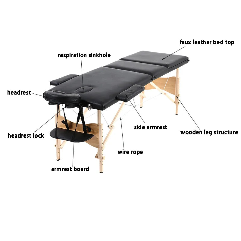Metal Facial Massage Table Height-Adjustable Foldable — Black | KIMLUD