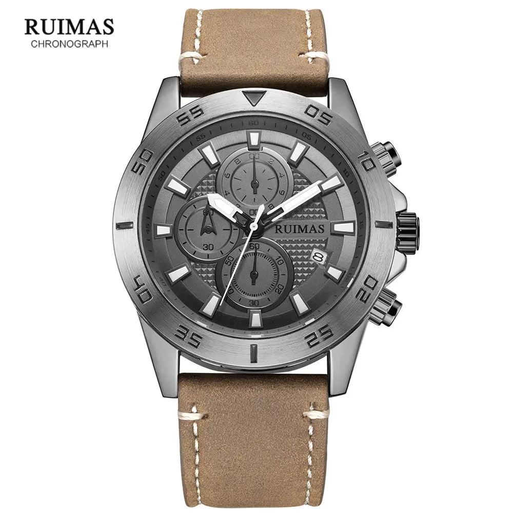 Premium Leather Strap Chronograph Watch — Black | KIMLUD