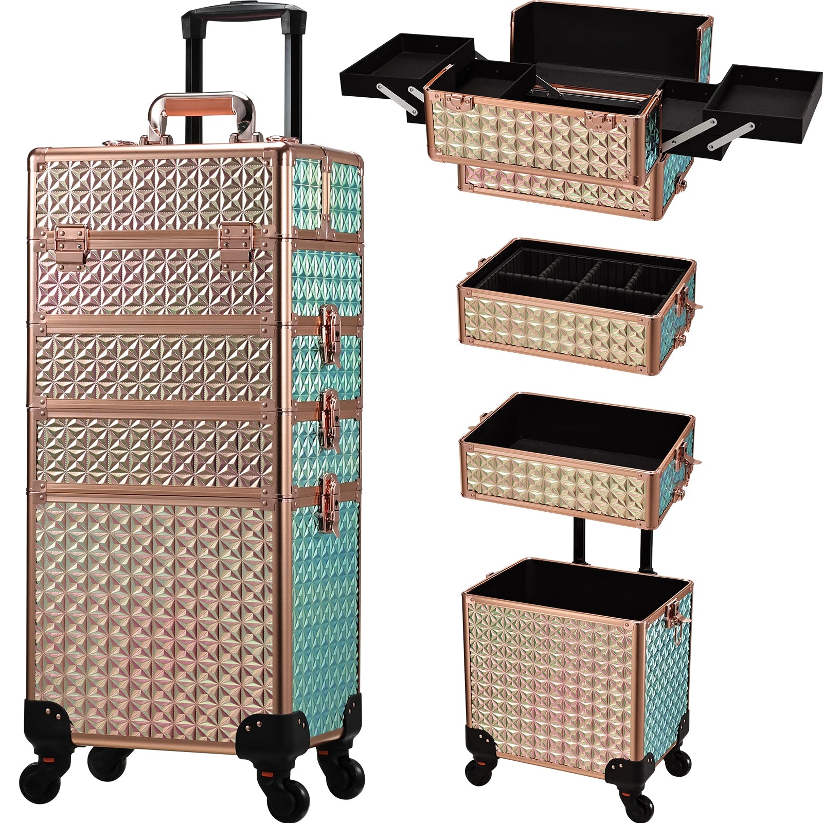 Aluminum Rolling Makeup Case 4-in-1 Water Resistant — Black | KIMLUD