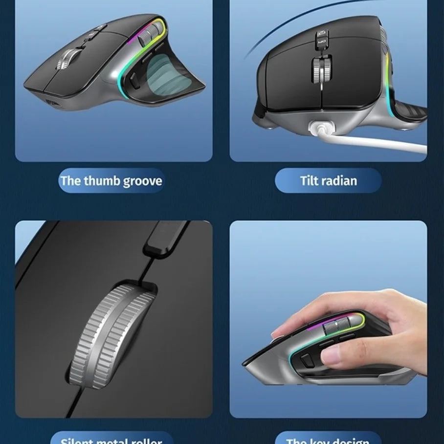 2.4G Wireless Vertical Optical Gaming Mouse RGB 4000 CPI Rechargeable Ergonomic Right Steering mouse for computer/laptop