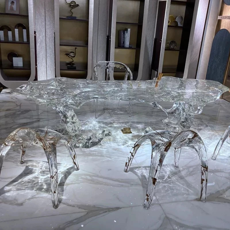 Epoxy Resin Dining Table Irregular Waterfall Edge — Clear | KIMLUD