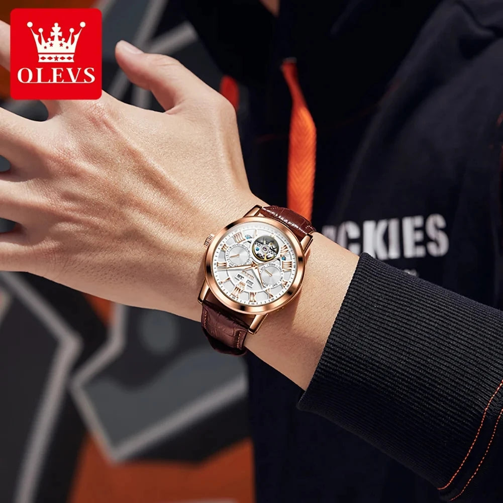 OLEVS 6668 Luxury Brand Men Business Mechanical Wrist Watch Mens Fashion Casual Classic Reloj Chronograph Semi-Automatic Watch