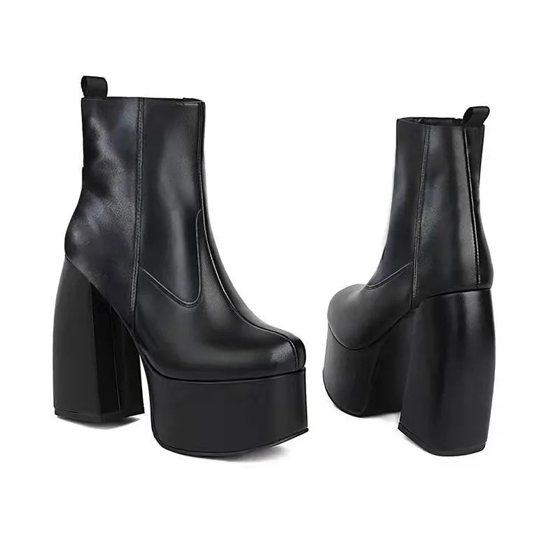 Platform Heel Boots – Knee High Boots – Black | KIMLUD