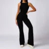 Women's Bodysuit Jumpsuit Hollow Casual Workout Wear Skinny Fit Tummy Control Solid Scrunch Butt Flare Leg Legging Jumpsuit