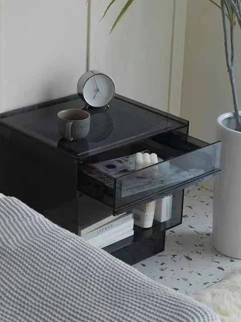 Acrylic Bedside Table With LED Lamp — Brown | KIMLUD