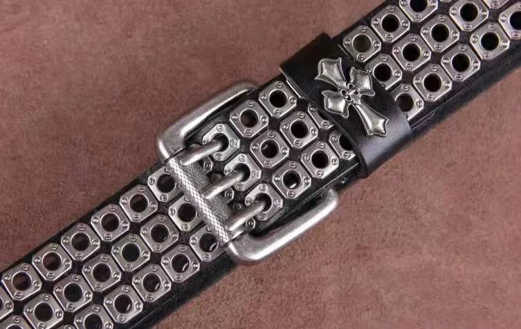 Studded Leather Belt Heavy Metal Style — Dark Brown | KIMLUD