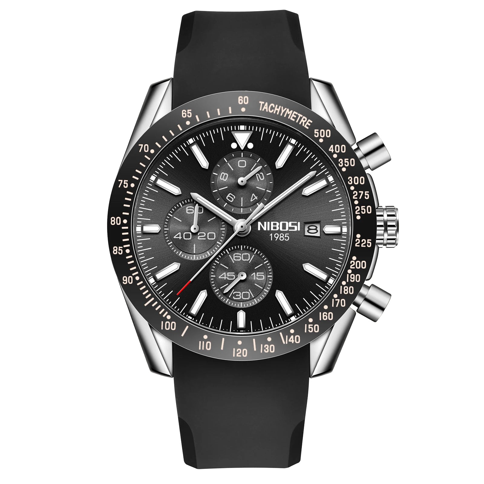 NIBOSI 2615 Business Style Men Watch Luminous Real Leather Band Wristwatch Silicone Strap Chronograph Quartz Watches