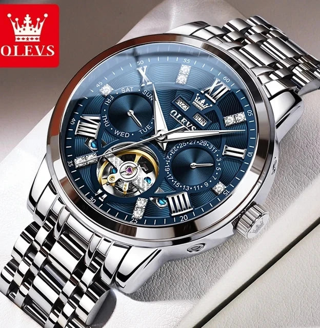 OLEVS 6701 Business Luminous Multifunction Hollow Out Full Automatic Watch for Men Stainless Steel Tourbillon Mechanical Watches