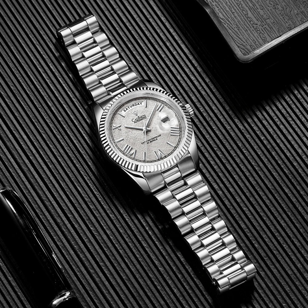 CADISEN Men's Mechanical Watches Luxury Meteorite Dial Automatic Watch For Men Week 100M Japan MIYOTA 8285 Movement Clock Man