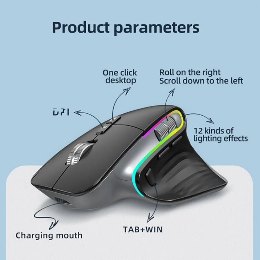 2.4G Wireless Vertical Optical Gaming Mouse RGB 4000 CPI Rechargeable Ergonomic Right Steering mouse for computer/laptop