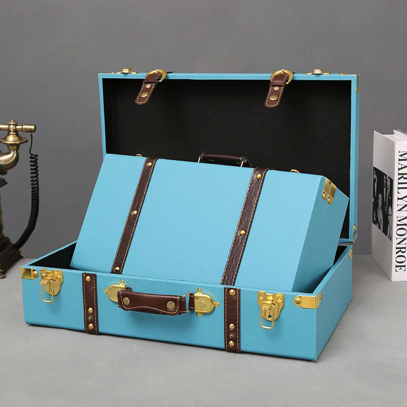 Luxurious Vintage Trunk Suitcases Leather — Brown | KIMLUD