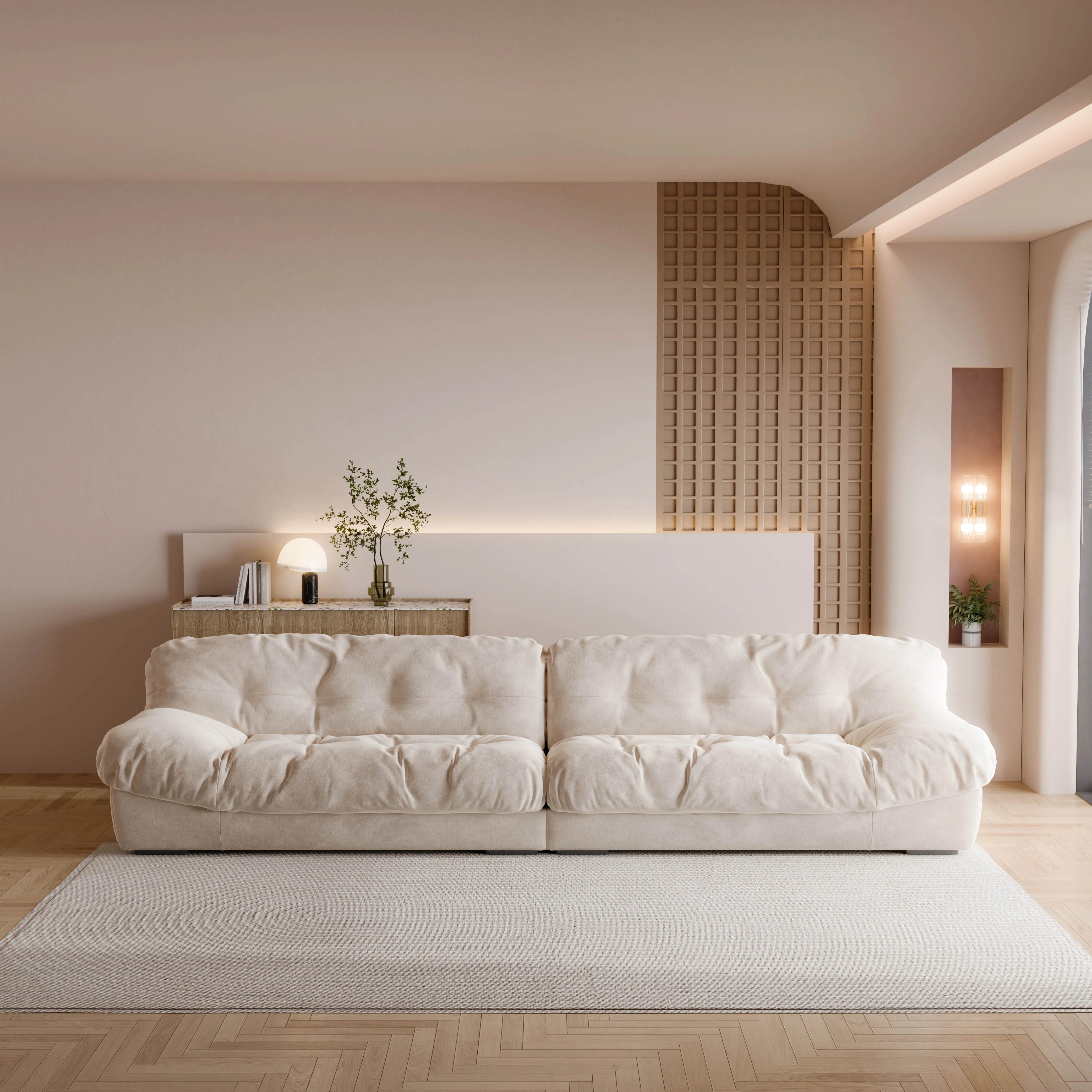 Fabric Covered Sofa Set Modular Sectional — Cream | KIMLUD