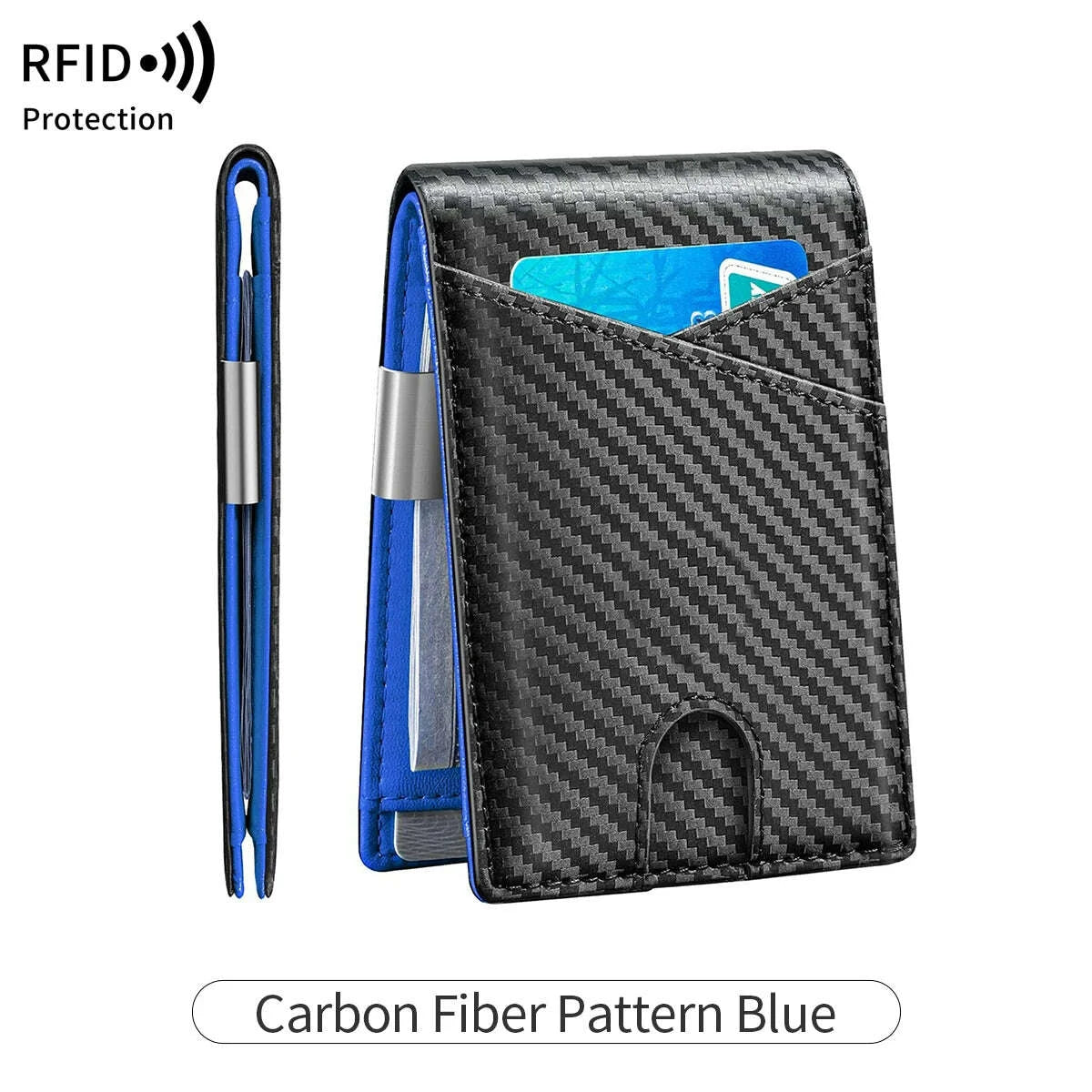 KIMLUD, RFID Blocking Men's Carbon Fiber Pattern Wallet Minimally Thin Double Fold Credit Card Holder Portable Front Pocket Wallet, KIMLUD Womens Clothes