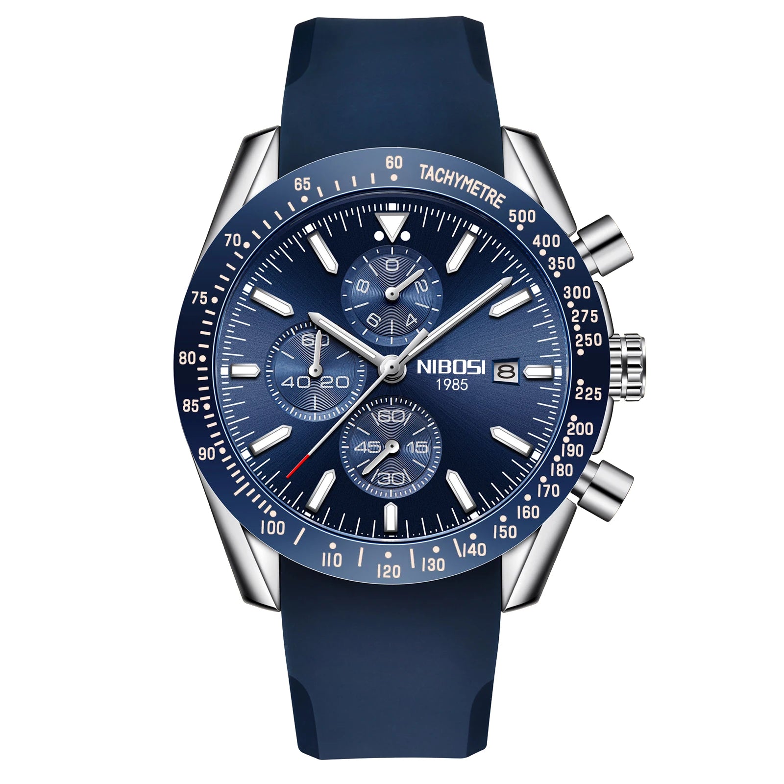 NIBOSI 2615 Business Style Men Watch Luminous Real Leather Band Wristwatch Silicone Strap Chronograph Quartz Watches