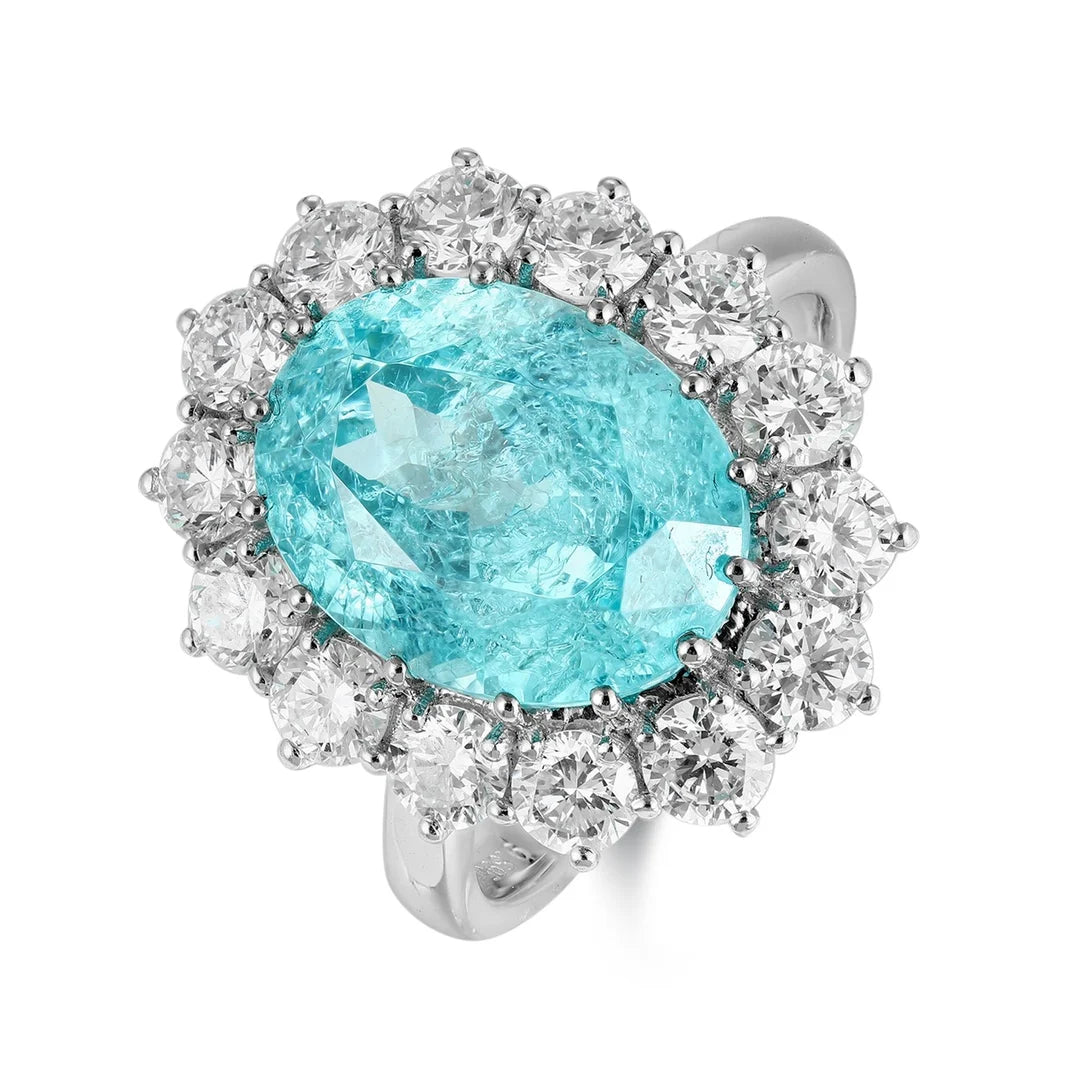 Platinum Plated Ring With Oval Lab-Grown Diamond Halo — Platinum | KIMLUD