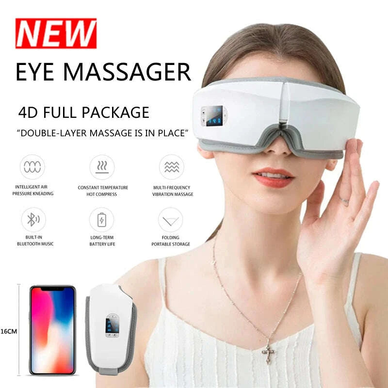 KIMLUD, Eye Massager 4D Smart Airbag Vibration Eye Care Instrument Hot Compress Bluetooth Eye Massage Glasses Fatigue Pouch & Wrinkle, KIMLUD Womens Clothes