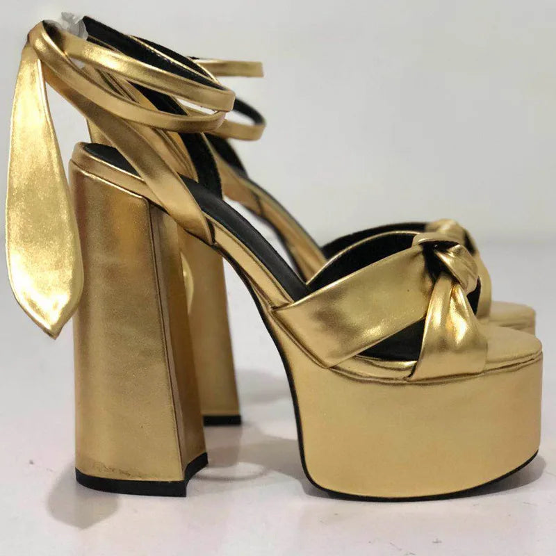 Microfiber Platform High Heel Sandals With Bow — Red | KIMLUD