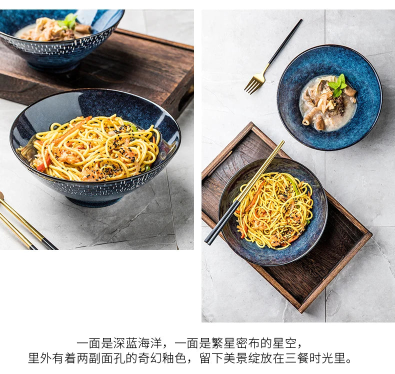 Ceramic Noodle Bowls Large Set — Cobalt Blue | KIMLUD