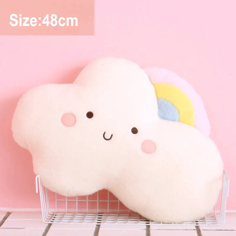 Cute Emotion Face Weather Pillow Stuffed Plush Thunder Dark Clouds Rainbow White Cloud Cushion Baby Bed Room Decor Home Decor