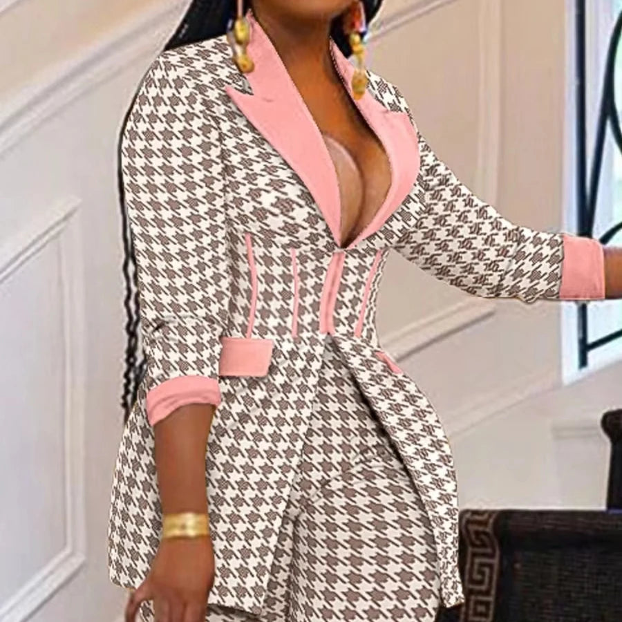 S-2XL Two Piece Sets Outfits Elegant Tweed Slim Long Trousers Short Coat Tops Lady Clothes Formal Business Office Work Suits