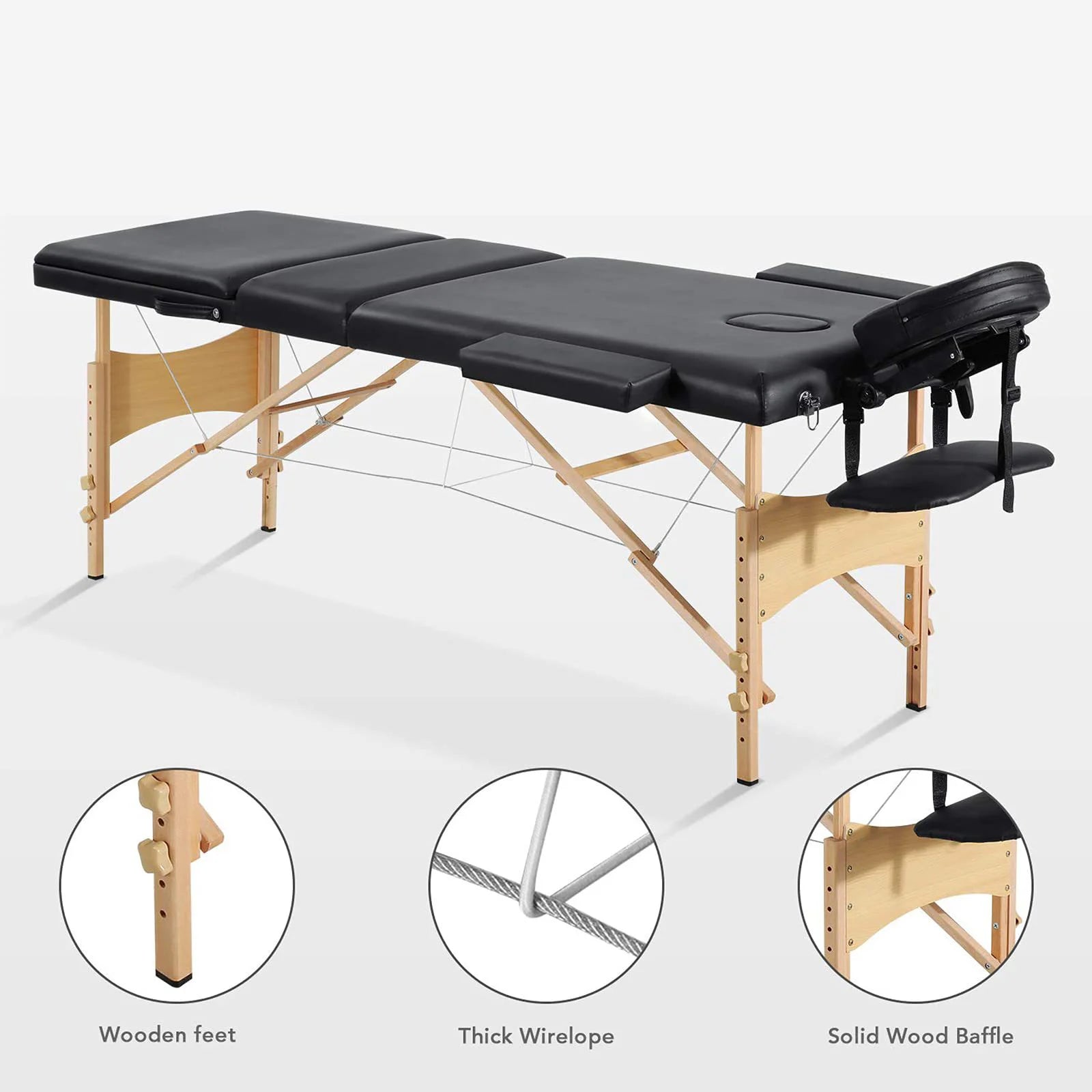 Metal Facial Massage Table Height-Adjustable Foldable — Black | KIMLUD