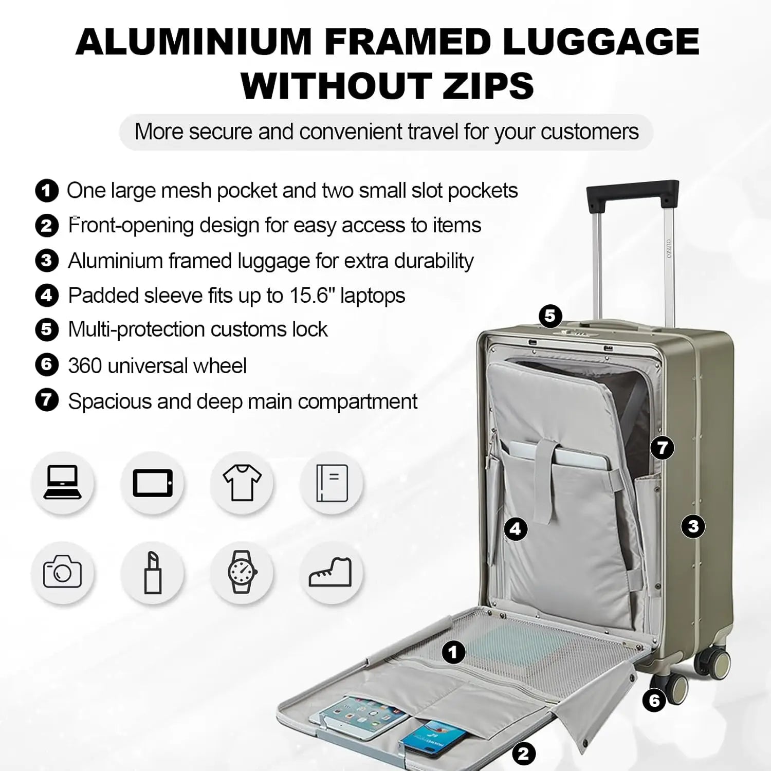 Polycarbonate Carry-On Luggage Front-Opening 20-Inch Lightweight TSA Lock — Grey | KIMLUD