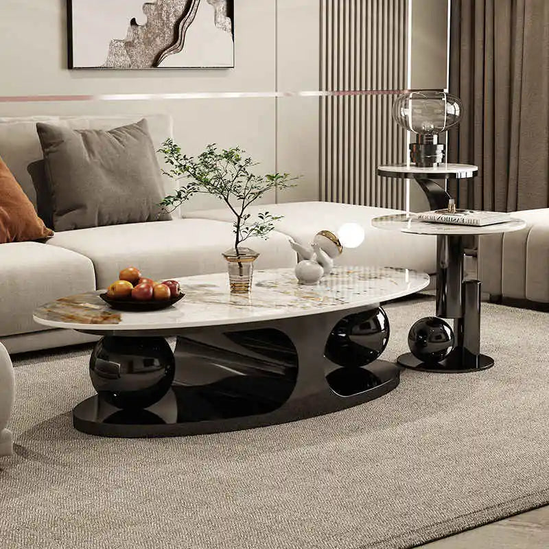 Gold Stainless Steel Center Table Sintered Stone Top — Gold | KIMLUD