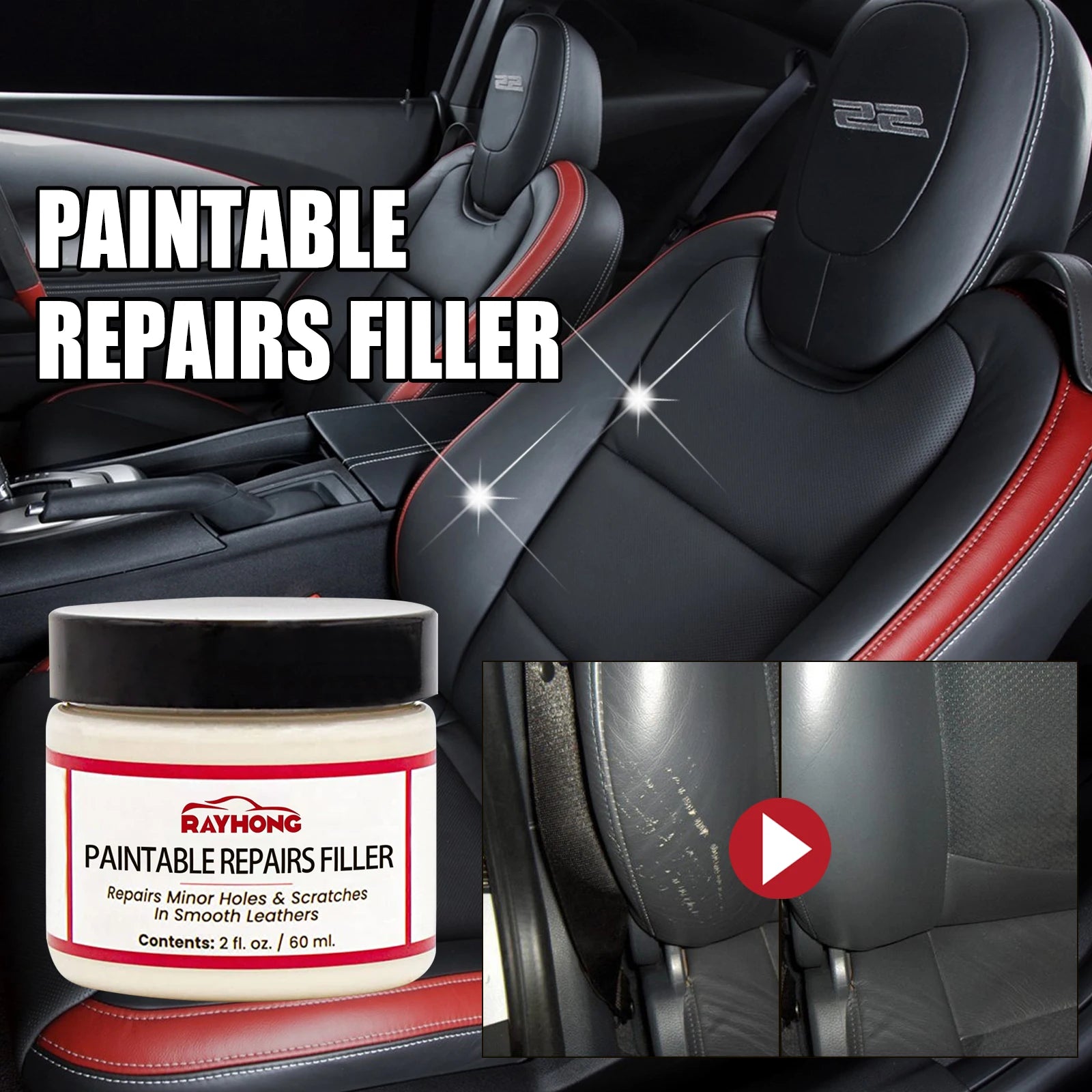 Rayhong Paintable Repair Filler Cream for Car Seat & Sofa Leather Furniture Scratches Care