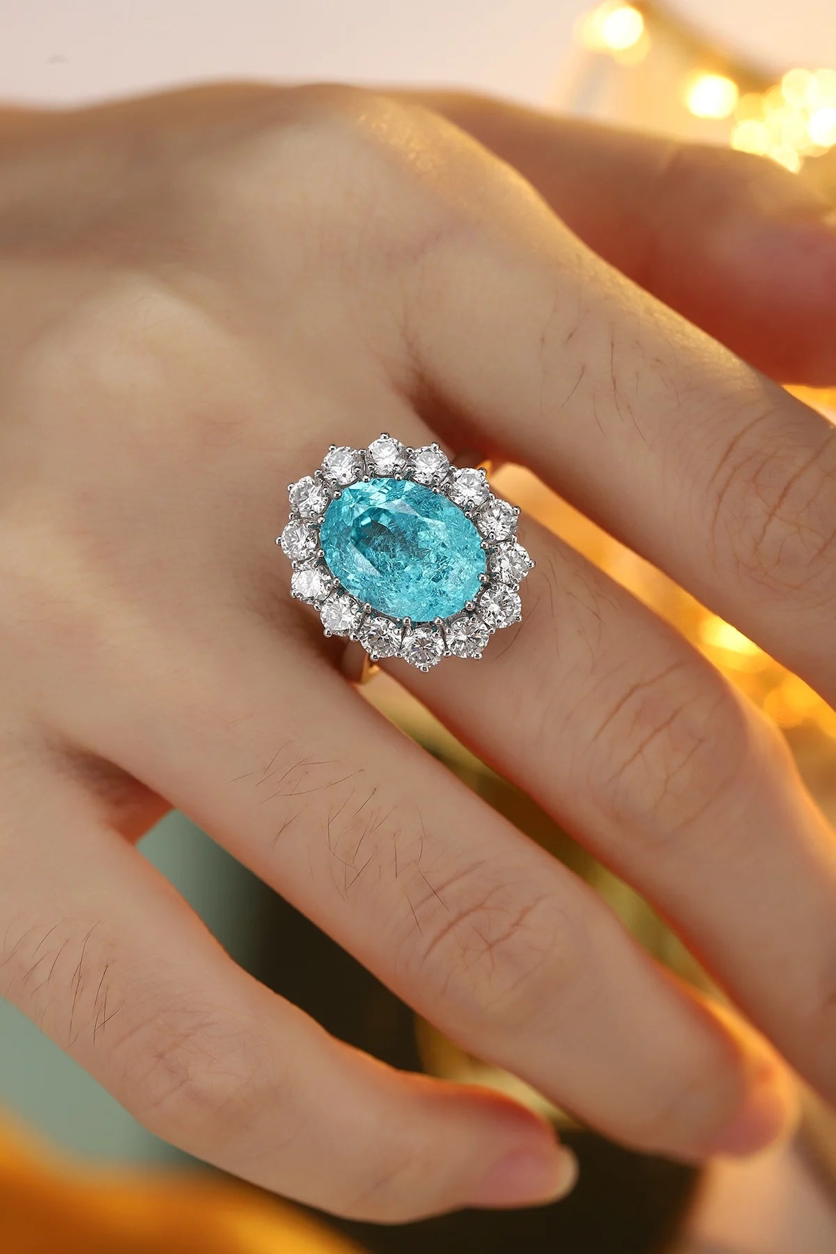Platinum Plated Ring With Oval Lab-Grown Diamond Halo — Platinum | KIMLUD