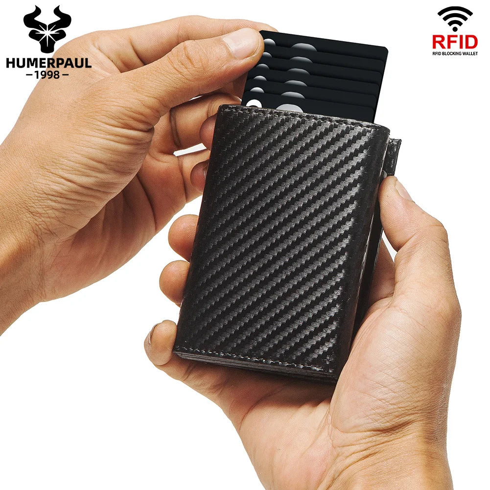Wholesale Smart Credit Cards Holder Custom Logo Pop-Up Wallet for Men RFID Blocking Aluminum Carbon Fiber Credit CardHolder Case