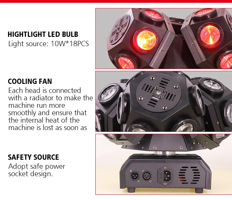 Aluminum Three-Head Beam Moving Head Light RGBW 200W — Black | KIMLUD