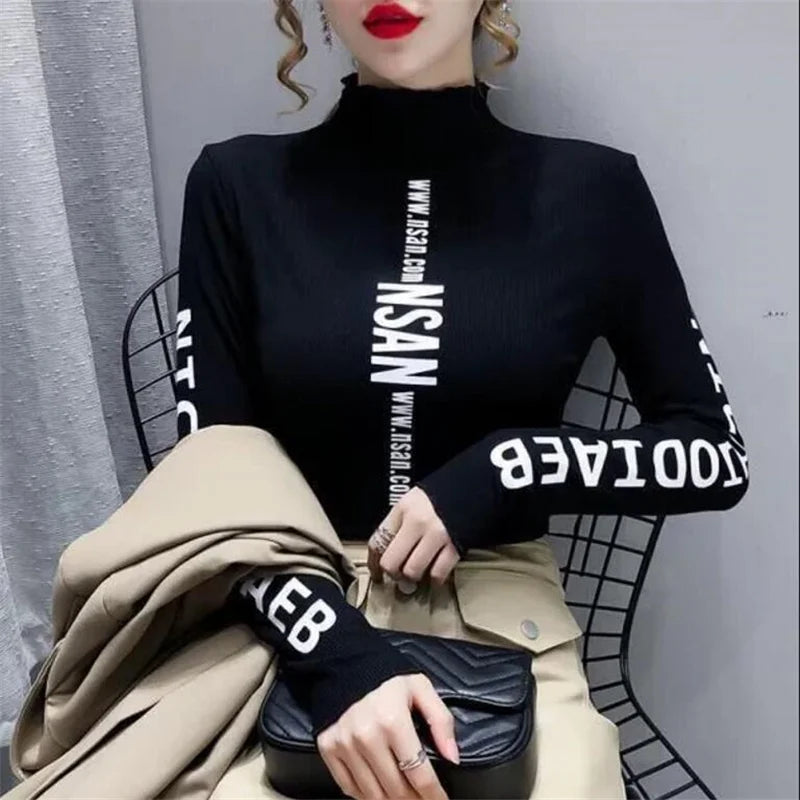 Turtleneck T-Shirt – Elastic Inner – Broadcloth – White | KIMLUD