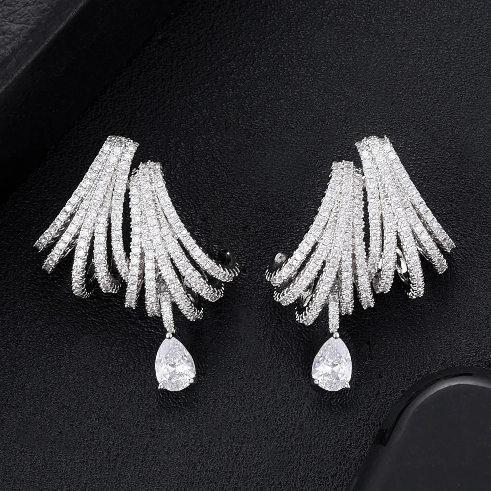 GODKI Luxury DOUBLE CLAWS STUD Earrings for Women Wedding Trendy Cubic Zircon Indian Party Jewelry GIFT