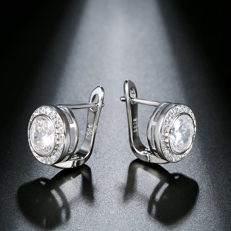 Kinel Trendy Round White Cubic Zirconia Stud Earrings For Women Gold Color CZ Ear Studs Personality Wedding Jewelry Gifts