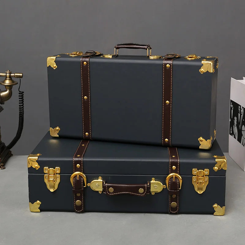 Luxurious Vintage Trunk Suitcases Leather — Brown | KIMLUD