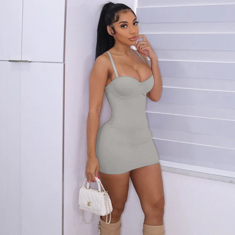 Private Label Custom Fashion Lady Solid Sexy Halter Dress Slim Fit Club Party Women Lady Elegant Bodycon Casual Mini Dress Woman