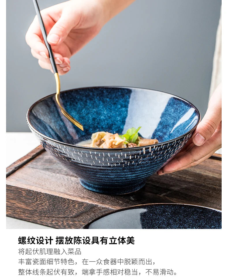 Ceramic Noodle Bowls Large Set — Cobalt Blue | KIMLUD
