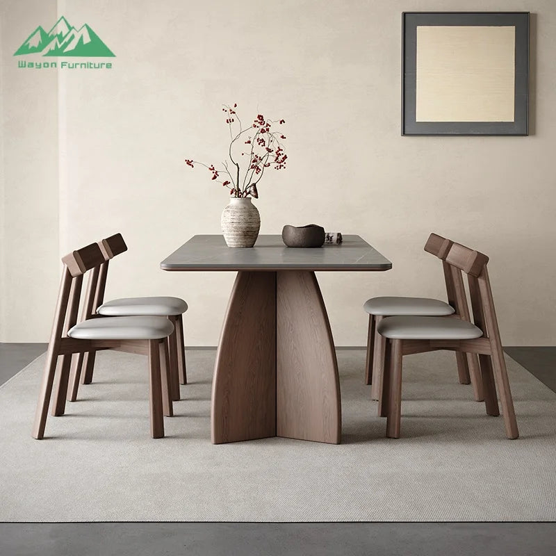 Solid Wood Dining Table Rectangular Form With Sculptural Curved Legs For Modern Homes — Natural Wood | KIMLUD