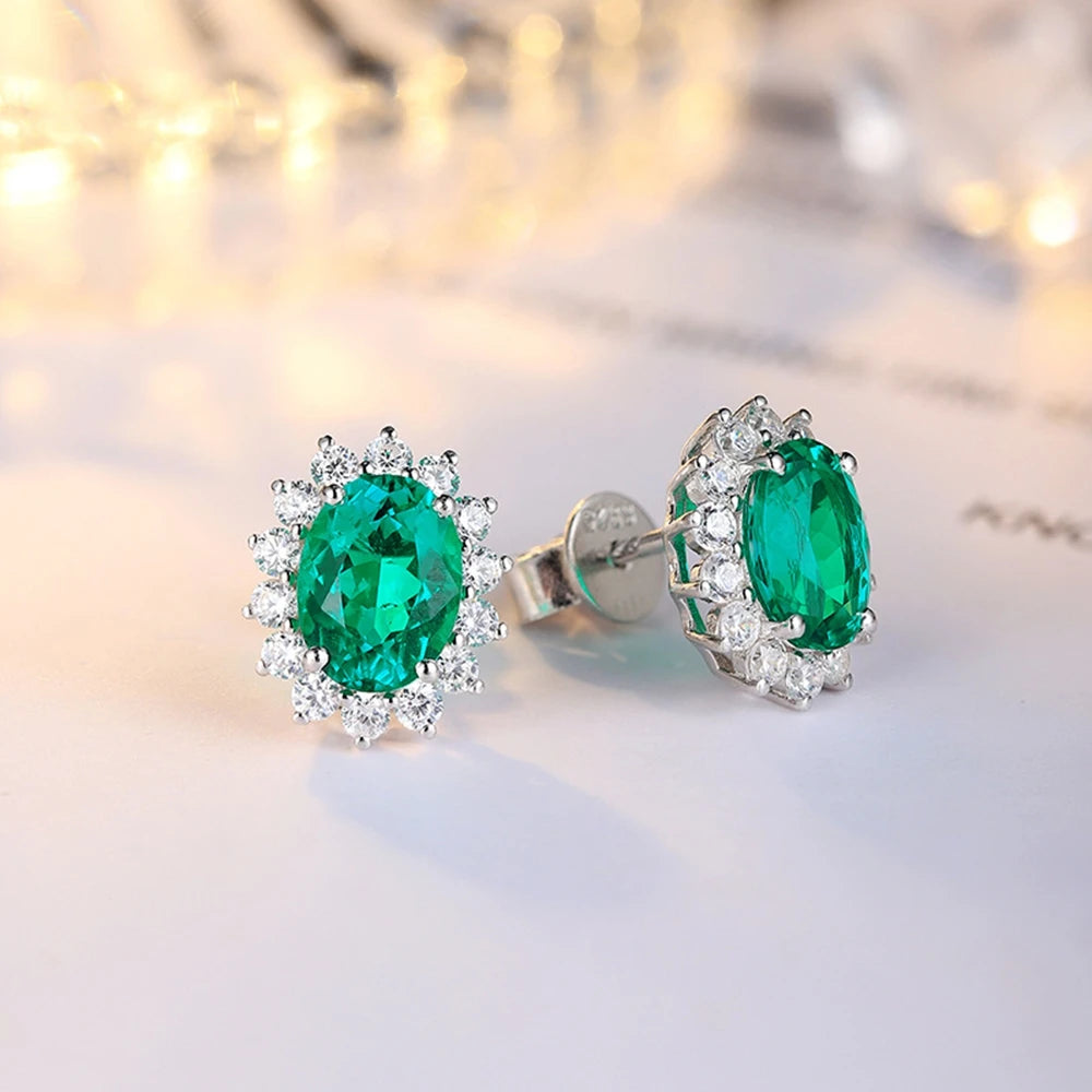 Lab Grown Emerald Stud Earrings 2.2 Carat 925 Silver — Green | KIMLUD