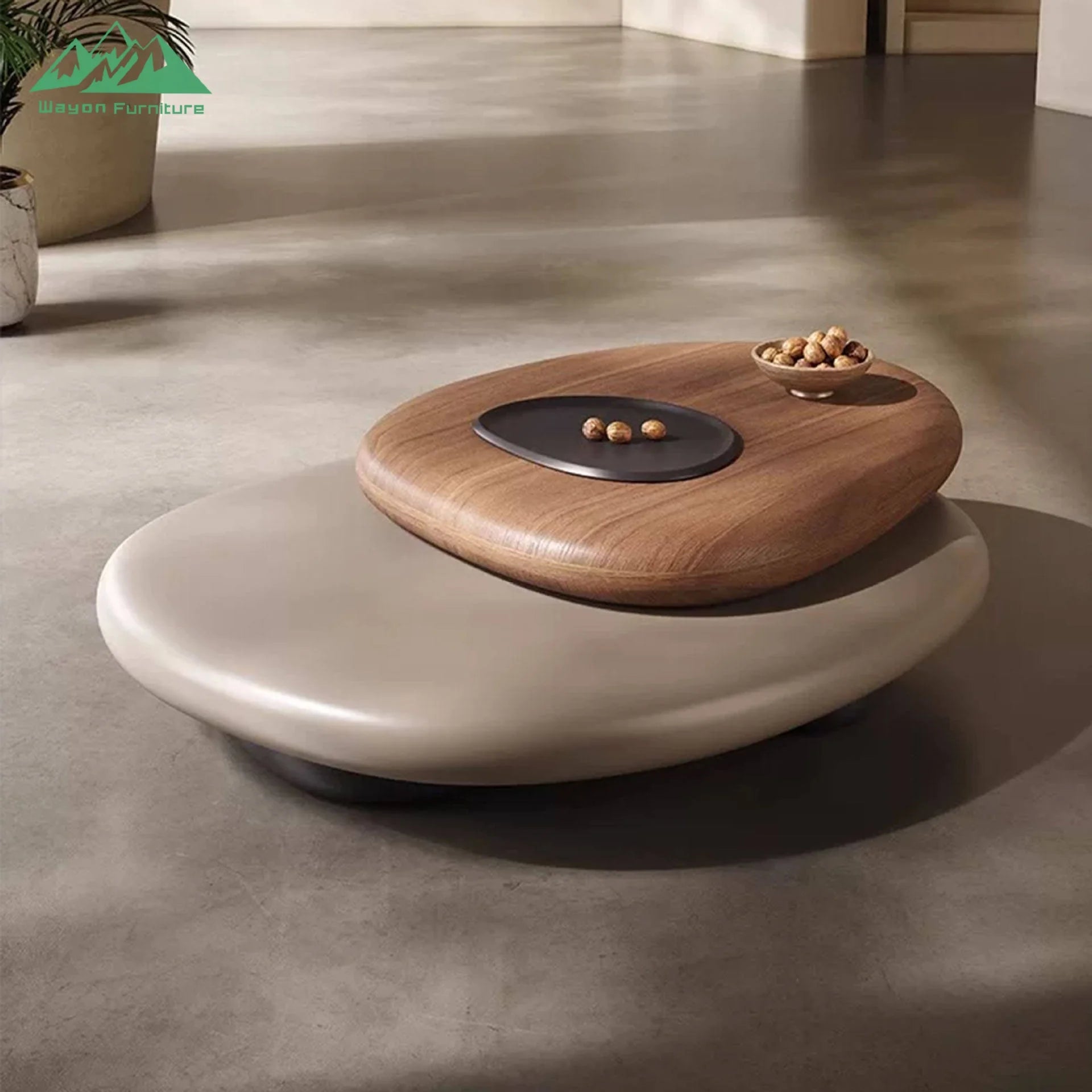 Wabi Sabi Wood Nesting Coffee Table Set Irregular Shape — Walnut | KIMLUD
