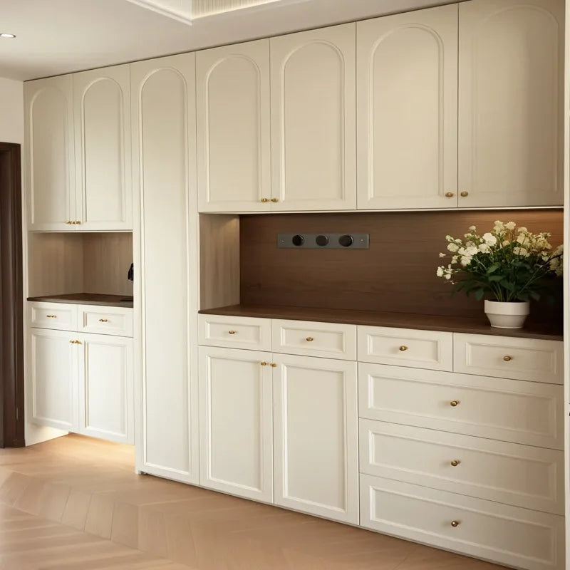 Modern Wood Wardrobe Set With High-Gloss Panels — White | KIMLUD